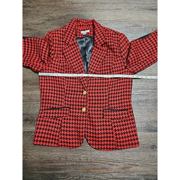 Joan Rivers Women's Size 10 Red & Black Houndstooth Print Blazer Elbow Patches - Picture 8 of 12